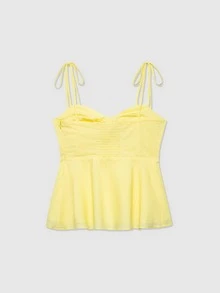 休闲简约奶油黄色束腰吊带背心 - 黃色 - 查看 2