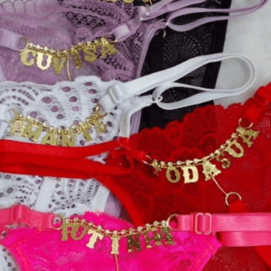 Calcinha com palavra com strass O C.U É S.E.U com renda lingerie roupa íntima