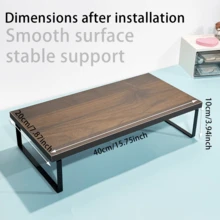 1pc Computer Monitor Riser, Simple Assembly, Iron Legs & Wooden Top, Display Stand Holder, Desk Organizer Shelf