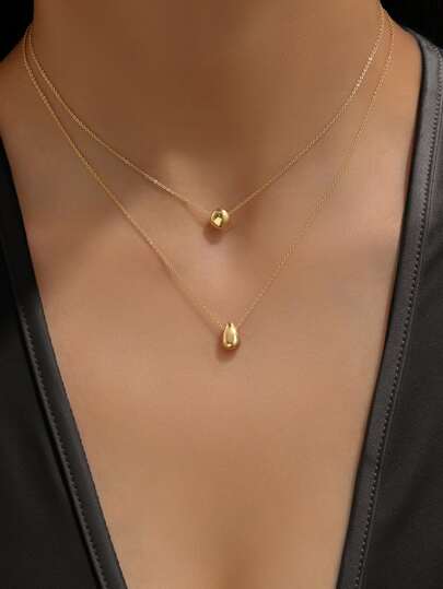 1 pieza Collar de acero inoxidable de estilo minimalista con capa doble y cuentas con forma de gota de agua, para mujeres, uso diario, personalizado, generoso, regalo para chicas, mujeres, familiares, amigos, cumpleaños, San Valentín, mamá, madre, Día de la Madre.