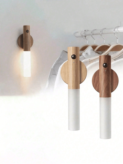 1 peça de luz noturna inteligente com sensor de corpo humano, imitação de madeira, luminária de parede LED recarregável para corredor, luz com sensor de movimento, alimentação USB, adequada para banheiro, lavabo e corredores