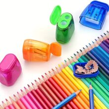 1/12pcs Random Triangle Double Hole Pencil Sharpener, Large Caliber, Fits Thick Pencil, Durable Plastic Manual Pencil Sharpener, No Batteries Required