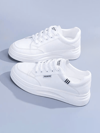 New Autumn Women Casual Shoes, Korean Style Versatile Sneakers, Thick Sole Platform Shoes, Color Block Leather Upper, Waterproof, College Style Sports Shoes, Soft Bottom Increased Height Running Shoes (Suggest Ordering One Size Up)