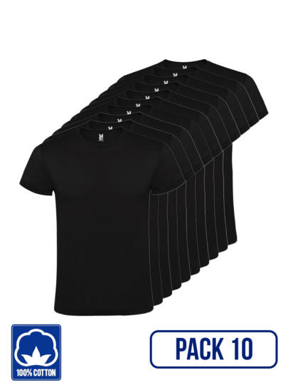 Roly Pack de 10 T-shirts de manga curta (Entrega em 48 horas) – Vários Tamanhos – Várias Cores – 100% algodão, gola redonda dupla, costuras reforçadas, tecido tubular, t-shirt básica, t-shirt unissex, t-shirt económica .