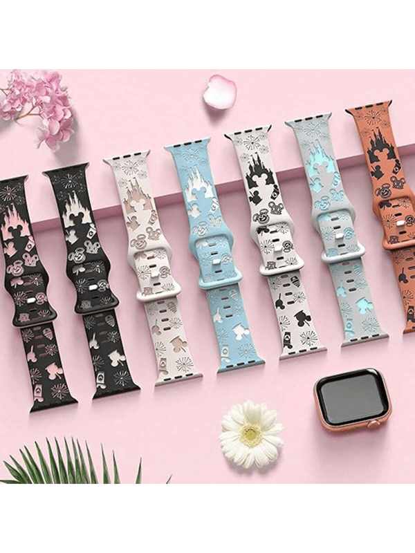 Cartoon Engraved Watch Band, Compatible With Apple Smart Watch Strap In 40mm, 38mm, 44mm, 45mm, 41mm, 42mm, 49mm, Women's Dual-Color Cute Soft Silicone Sport Watch Band, Compatible With Watch Series 10/9/8/SE/7/6/5/4/3/2/1