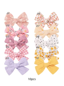 10pcs Kids Fabric Bow Hair Clips, Handmade Embroidered Printed Alligator Hair Clips, Elegant Children Hair Accessories, Girls Decorative Hair Clips, Suitable For Daily Use