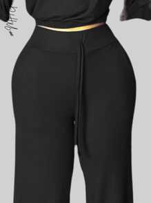 Camiseta de cuello redondo y mangas estilo murciélago y pantalones con cordón en la cintura, ideal para otoño - verano- invierno, comodo, tiro alto, bonito, comodo, casual, informal, oficina, calle, regalo,