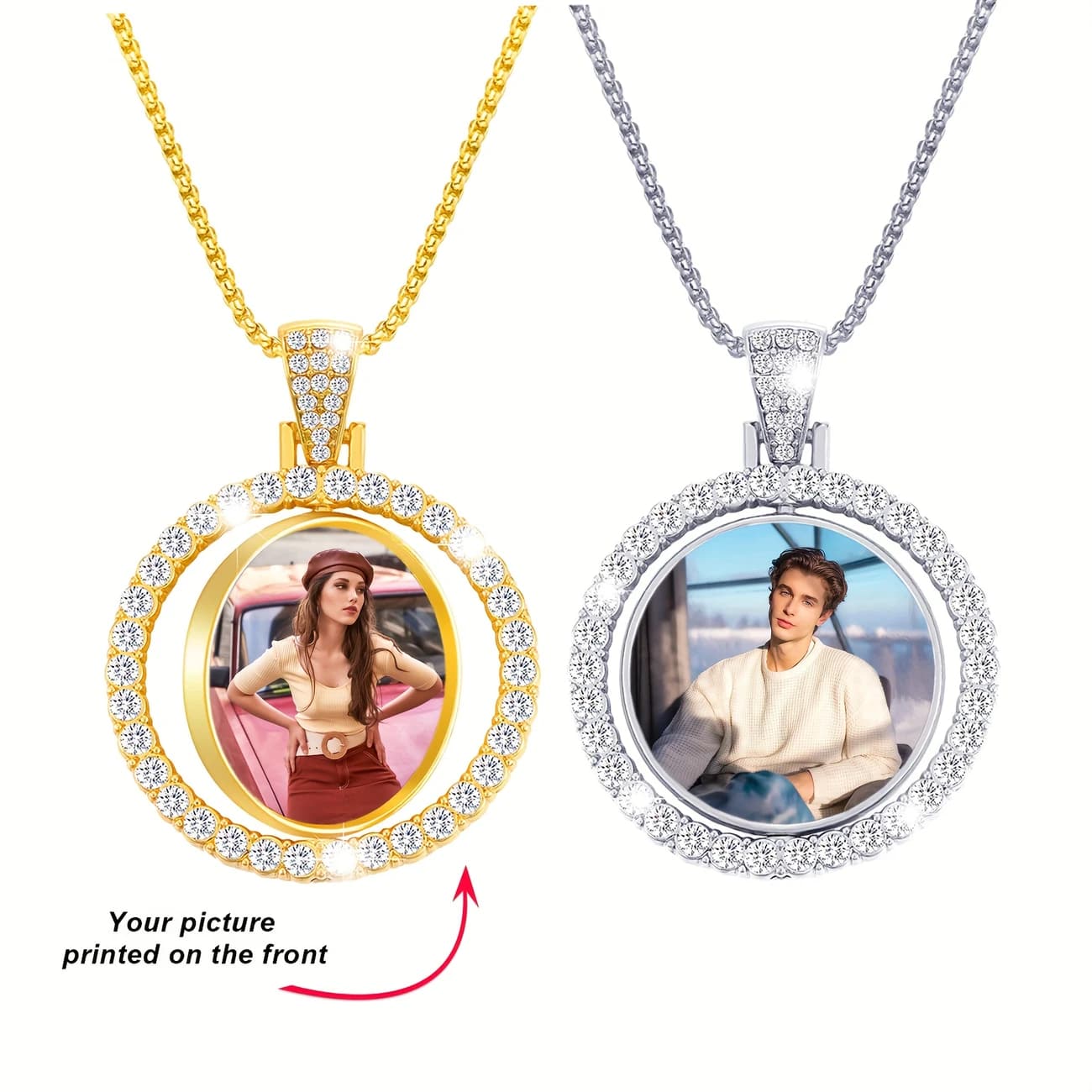 1 Pieza de Collar Personalizado con Fotos, Collar Personalizado con Fotos por Ambos Lados, Cadena Conmemorativa de Hip-Hop con Colgante de Foto Personalizado, Regalo Personalizado Muy Conmemorativo para Novia o Novio