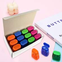 1/12pcs Random Triangle Double Hole Pencil Sharpener, Large Caliber, Fits Thick Pencil, Durable Plastic Manual Pencil Sharpener, No Batteries Required