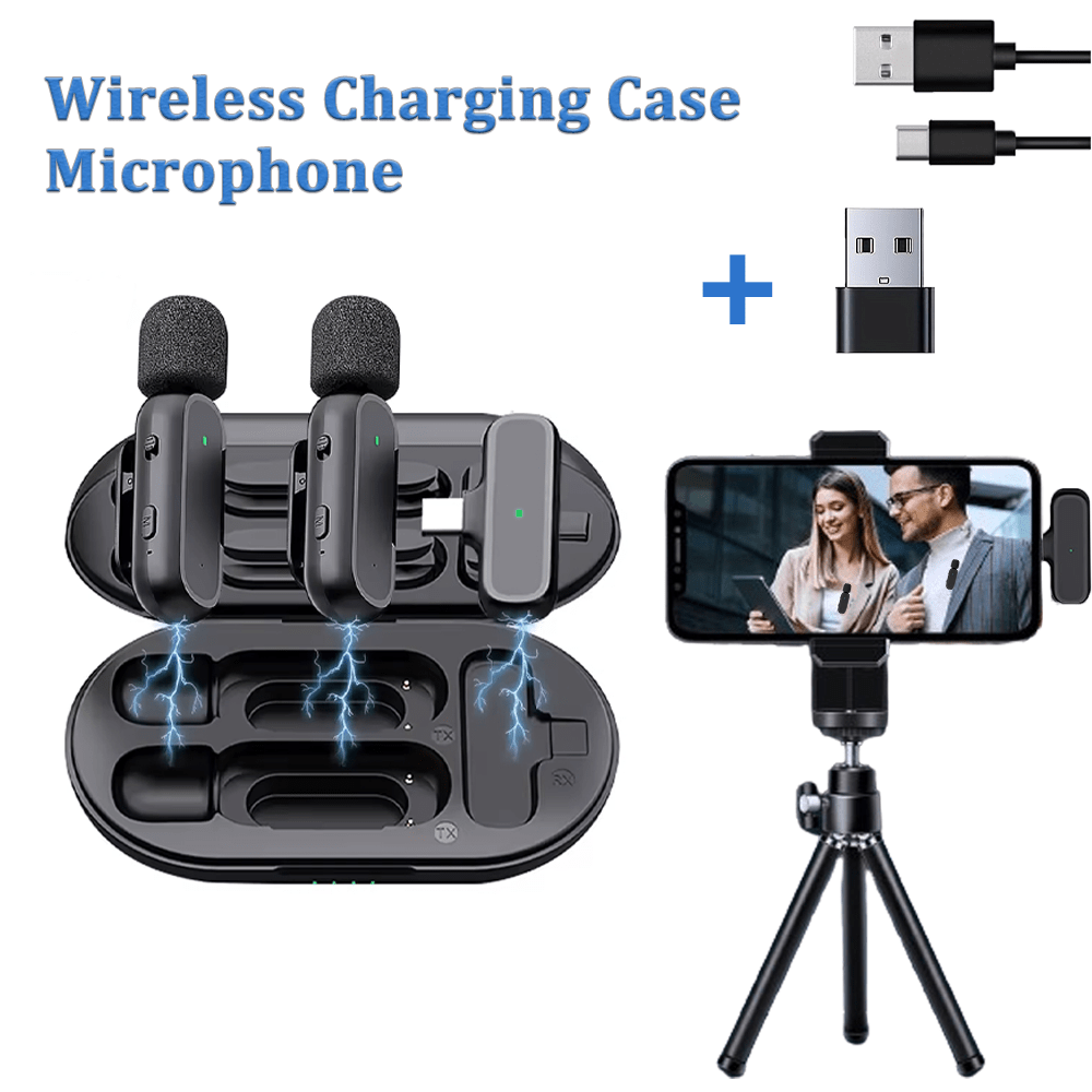 Micrófono inalámbrico de solapa 2 en 1 con estuche de carga, apto para teléfonos Android y computadoras, para grabar vídeos, transmisiones en vivo, entrevistas, desafíos extremos, viajes por carretera, plug and play, cancelación de ruido