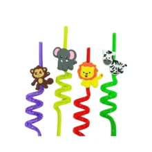 Colorful Acrylic Decorative Straws Fruits And Animals - Fun Spiral Straw - 4 frutas y 4 animales - Ver 3