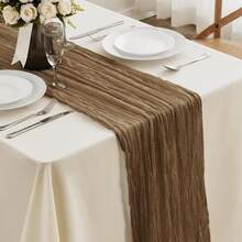 1pc/5pcs 90*180cm Solid Color Table Runner, Minimalist Polyester Tablecloth Decor, Suitable For Dining Table - Brown - View 3