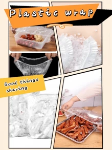 100 pièces film plastique jetable réutilisable, couvercle plat de sac, sac de rangement alimentaire et couvercle plat élastique utilisés pour préserver les fruits et légumes et garder les aliments frais.