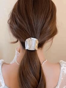 1/2pcs Metal Women Ponytail Holder, Minimalist Fashion Daily Casual Hair Accessories, Silver/Gold Hair Elastics - Gold and Silver 2 Colors - View 4