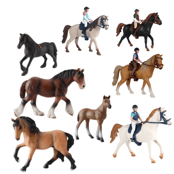 Simulation Horse Model, Includes Friesian Mare, Clydesdale Horse, Lusitano Horse, Foal, Decorative Display Toy
