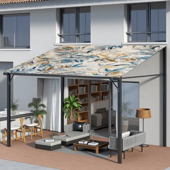 1pc Digital Printed Outdoor Sun Canopy, Garden Sun Shade Sail With Beautiful Colorful Leaf Pattern, Fade-Resistant, High-Quality Polyester Fabric, Sturdy & Durable, Comes With 4 Tie-Down Ropes, Washable, Suitable For Outdoor, Yard, Camping, Beach, 150gsm