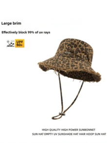 1 Stück Leopard Muster Hut mit verblasstem Englisch Stickerei für Herren und Damen, vintage gewaschener Fischerhut mit rauer Kante, Sonnenschutz Hut für Outdoor Radfahren Bergsteigen, geeignet für Reisen, Strand, Lässig Urlaub und täglichen Gebrauch