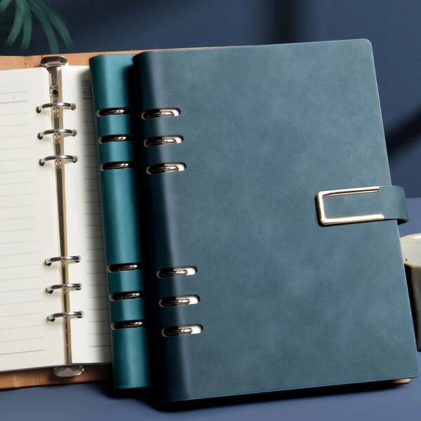 Cahier à anneaux A5 avec boucle ajourée, pages intérieures horizontales intégrées, pages en PU de haute qualité avec recharges interchangeables, papier épais, écriture lisse et étanche à l'encre, journal intime, fournitures pour étudiants et enseignants, fournitures scolaires, rentrée scolaire