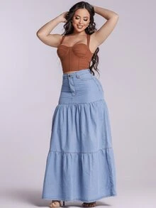 Taue Jeans Women's Long Jeans Skirt Tres Marias Without Lycra High Waist Round Denim Fashion - 輕便牛仔褲 - 查看 5