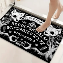 1pc Cat Skull Pattern Anti-Slip Diatomite Carpet, 3D Printed Rectangular Rug For Entryway, Living Room, Kitchen, Bedroom, Hallway, Bathroom, Laundry Room - Polyester Carpet For Indoor Outdoor Home Decor
