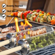 1pc Outdoor Barbecue Basket With Handle, Barbecue Drum, Barbecue Net Tube, Large Round Mesh Barbecue Basket Cage, Barbecue Essential Small Tools, Picnic Vegetable Fish Meat Cooking Accessories, Gift For Men - Multicolor - View 4