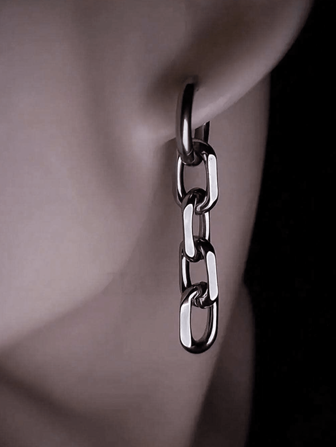 1 par de pendientes de aro de cadena gruesa de acero inoxidable simple, versátiles para uso diario, unisex