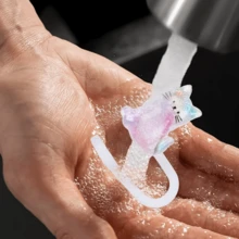 1/2/3 件闪亮树脂迷你猫吸管顶饰 - 彩虹和紫色闪光设计，可重复使用的闪光小猫设计 - 粉色 - 查看 11