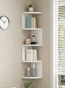 1pc Multifunctional White Wall Mount Storage Shelf, Creative Corner Triangle Design Hanging Rack, Wall-Mounted Half-Round Shelves For Living Room, Kitchen, Bedroom