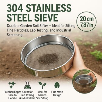1pc 10-400 Mesh 304 Stainless Steel Sieve, 7.87 Inch (20cm), Garden Soil Sifter, Ideal For Sifting Fine Particles, Lab Testing & Industrial Screening, Fine Mesh, Polished Edges, Easy-To-Use With Clear Labelsnd Stability. Ideal For Both Home And Professional Use, These Zip Ties Offer A Practical And Decorative Solution For All Your Tying Needs