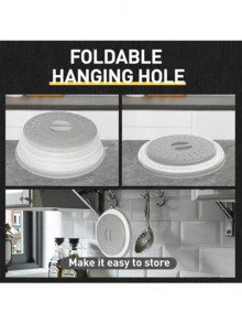 1PC Silicone Microwave Splatter Cover With Steam Vent, Gray Silicone And Plastic Microwave Food Cover, Prevents Splattering And Keeps Microwave Clean, Space-Saving Design, Easy To Clean And Store, Heat Resistant, Perfect For Reheating Food, Fits Most Standard Size Plates And Bowls. - Multicolor - View 3