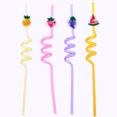 Canudo Espiral Divertido de Acrílico para Festas 4 Peças - Diversos Modelos