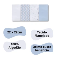 Kit 8 Baby Burp Cloths 100% Cotton Flannel Fabric Papi Karinho Boy Girl Bib Cloth - 藍色 - 查看 2