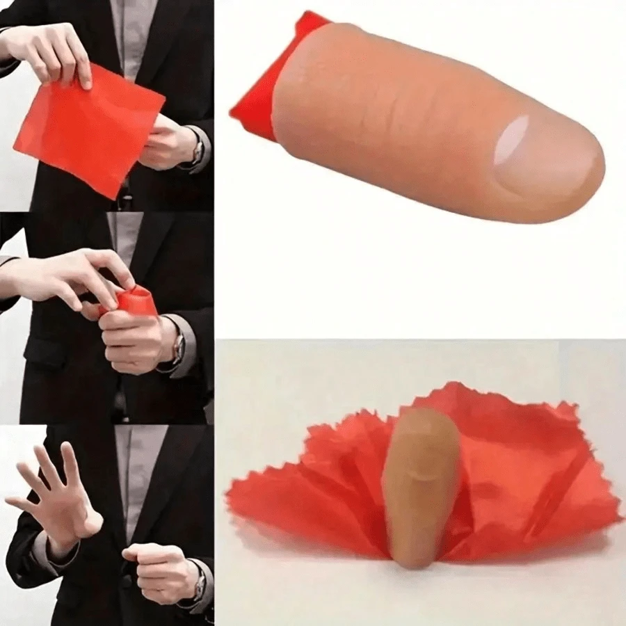 2 piezas de pañuelo de dedo de goma rojo, artículo de magia fácil de aprender, accesorios de magia innovadores, adecuados para actuaciones festivas, regalos de fiesta ideales.