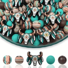 25/40/60pcs Royal Highland Cow Silicone Bead Kit, Suitable For DIY Crafts, Bracelets, Keychains And Jewelry Making - Silicone Material, Assorted Shapes And Sizes, Fashionable Animal Designs, Versatile Craft Kit - Retro Bull Head Set - View 18