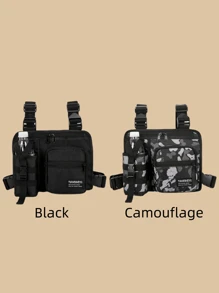 户外胸包，轻便战术背心胸包，适合跑步、骑行，适合户外训练，男士跑步胸包，带水瓶架，储物空间大，黑色，胸部装备 2000 年代风格街头服饰