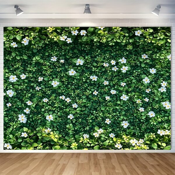 1pc Giant Spring Theme Floral Wall Decor, Featuring Green Leaves And White Flowers, Made Of Durable Polyester Fiber. No Electricity Required, With Hanging Holes For Indoor And Outdoor Display.