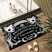 1pc Cat Skull Pattern Anti-Slip Diatomite Carpet, 3D Printed Rectangular Rug For Entryway, Living Room, Kitchen, Bedroom, Hallway, Bathroom, Laundry Room - Polyester Carpet For Indoor Outdoor Home Decor
