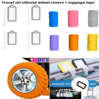 组合式8件行李轮保护套，轮子直径5-7.5厘米通用，适用于8轮万向轮行李箱套装，防摩擦、防噪音行李箱罩，行李箱保护套