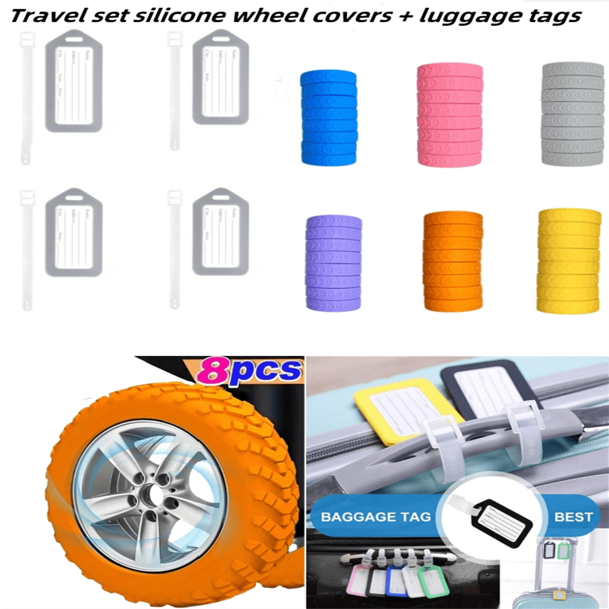 8er Set Gepäckradschutz im Kombinationsstil, Raddurchmesser 5-7,5cm universal, für Gepäck mit 8 Doppelrädern, Schutz vor Reibung und Lärm, Gepäckschoner