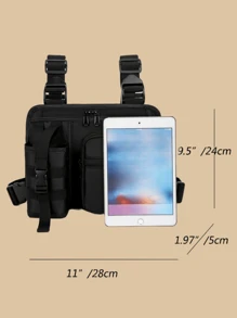 户外胸包，轻便战术背心胸包，适合跑步、骑行，适合户外训练，男士跑步胸包，带水瓶架，储物空间大，黑色，胸部装备 2000 年代风格街头服饰