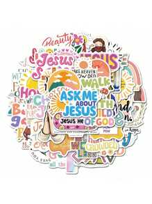 52pcs Jesus Christian Cartoon Graffiti Stickers,Bible Quote Stickers, Cartoon Doodle Stickers, Decorating Mobile Phones, Laptops, Suitcases,Guitars,