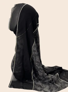 1pc Women's Fashion Ink Print Chiffon Scarf, With Middle Eastern Crystal Decor, Elegant Accessory For Daily Wear