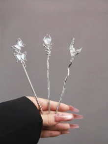 1支装、2支装、3支装、4支装高端优雅合金发簪，适合日常佩戴，可作发髻、发夹、发髻器、发饰、发型针、礼品套装、发饰、头部饰品 - 銀色 - 查看 18