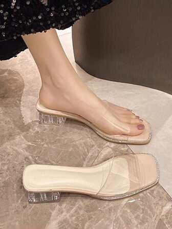 (Suggest Choosing One Size Smaller) Women's Solid Color Fashion Chinese Style Casual Slip-On Sandals, PVC Crystal Jelly Shoes For Commuting, Outdoor, Party, Home, Office, Summer