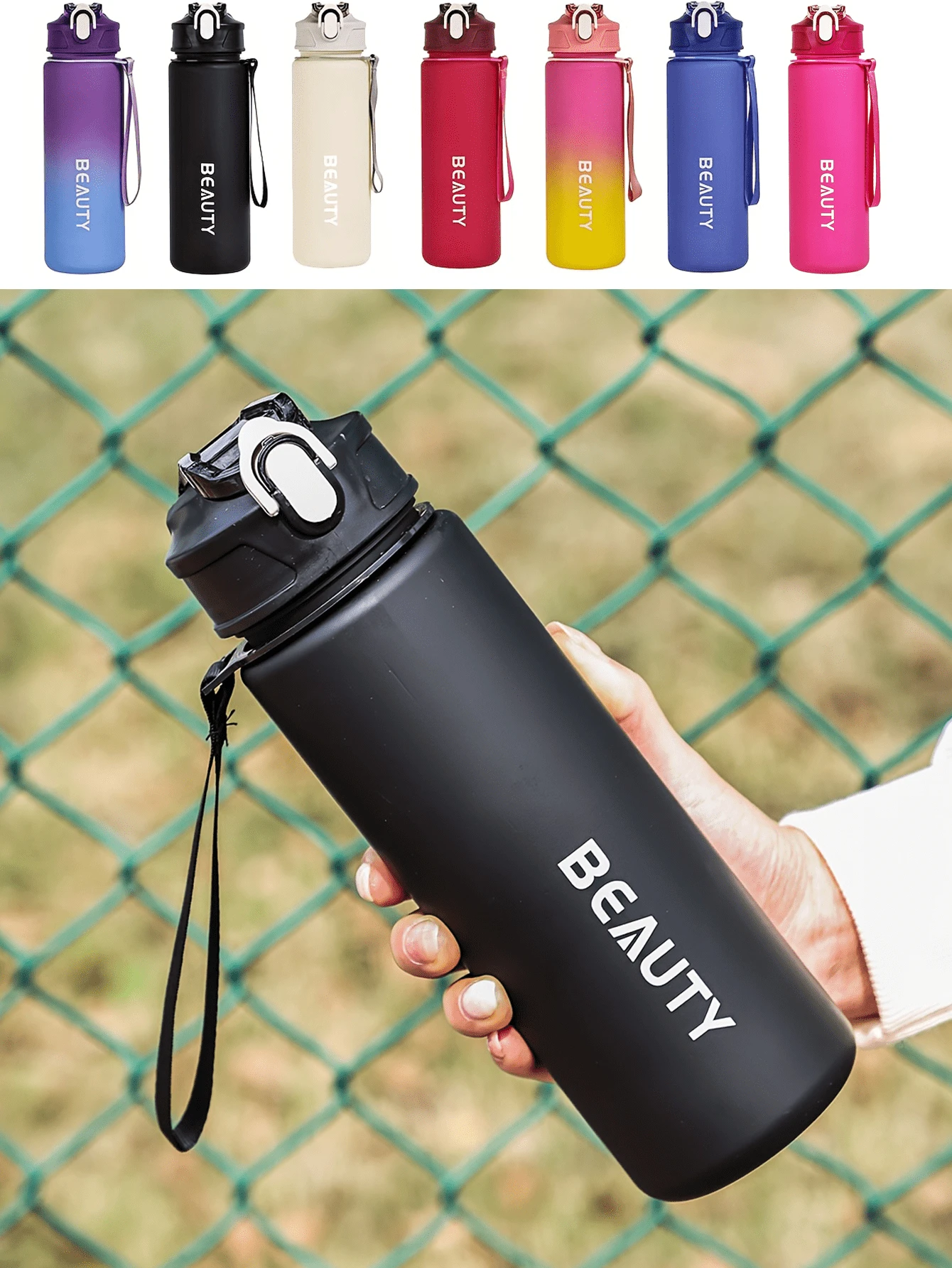 1個大容量磨砂塑料水瓶 - 600ml,輕巧便攜,附刻度,適合戶外運動和辦公室使用 - 運動水瓶,適合運動和健身時飲用 - 彩色 - 查看 1