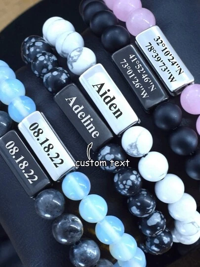 Juego de pulseras personalizadas de vacaciones de verano, Juego de pulseras de amistad, Pulsera de piedra volcánica personalizada, Estilo bohemio, Mejor amigo, Regalo para él, Pulsera de cuentas, Regalo de pareja, Novio, Regalo de 1er aniversario