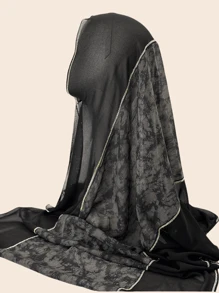 1pc Women's Fashion Ink Print Chiffon Scarf, With Middle Eastern Crystal Decor, Elegant Accessory For Daily Wear