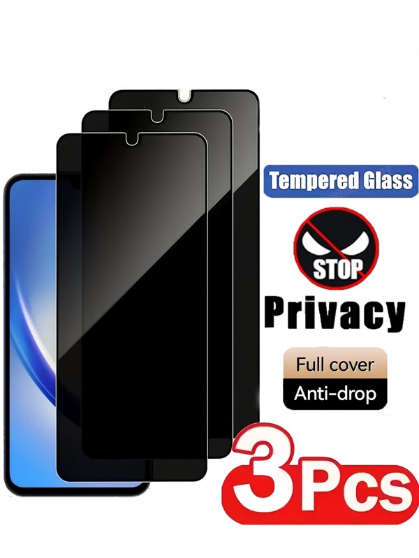 3 Packs Privacy Tempered Glass Screen Protector Compatible With Samsung Galaxy S20 FE 5G/S21 FE 5G/S23 FE/A04s/A04/A05/A05s/A04S/A04E/A24 4G/A34/A54 5G - 9H Hardness, Glossy Finish, Anti Spy Anti-Peep, Anti-Shatter, Anti-Fingerprint, Air Bubble Free Full Coverage Display Guard Compatible With Xiaomi Poco Note 14 13 12 Pro 4G/Redmi 14C 13C