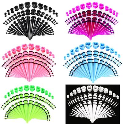 SWANJO Bộ 48 nút bịt tai hình trái tim bằng acrylic, màu đen, trong suốt, tím, hồng, cỡ 14G-00G, dụng cụ nong tai hình nón.