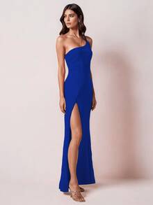 Vestido Eleganta de Hombro  y con vertura lateral para mujer - Azul - Ver 1